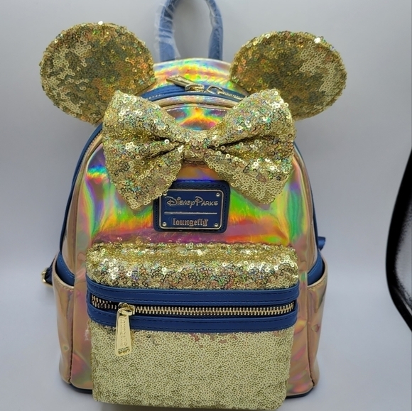 Loungefly Blue Earidescent Iridescent Disney World 50th Anniversary Backpack - Picture 2 of 7